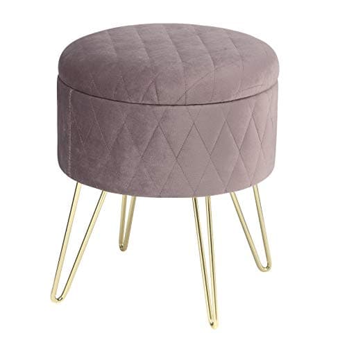 Image of WOLTU Storage Ottoman Chair Stool Pink Upholstered Footstool Velvet Dressing Table Stool Pouf Couch Stool Hairpin Golden Steel Legs Removable Cover, (DiaxH) 31.5x36cm