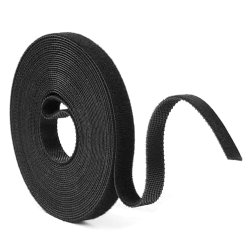 Image of URAQT Fastening Tape Hook and Loop Cable Ties, 10mm x 5m Reusable Self Adhesive Cable Ties Straps for Cable Management, Cord Organizer Straps, Black (5m)
