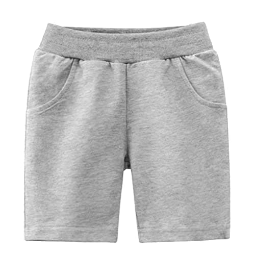 Image of imKutie Toddler Boys Shorts Kids Cotton Elastic Waist Joggers Trousers Casual School Shorts Solid Sports Bottoms with Pockets for 1-9 Years Light Grey