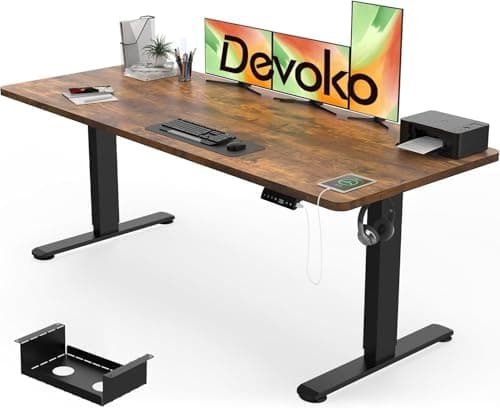 Image of Devoko Electric Standing Desk 180x80cm, 18mm Thick Tabletop, Sit-Stand Height Adjustable with Sedentary Reminder, USB Charging Port, 3 Memory Smart Panel, Heavy-Duty Steel Frame (Rustic Brown)