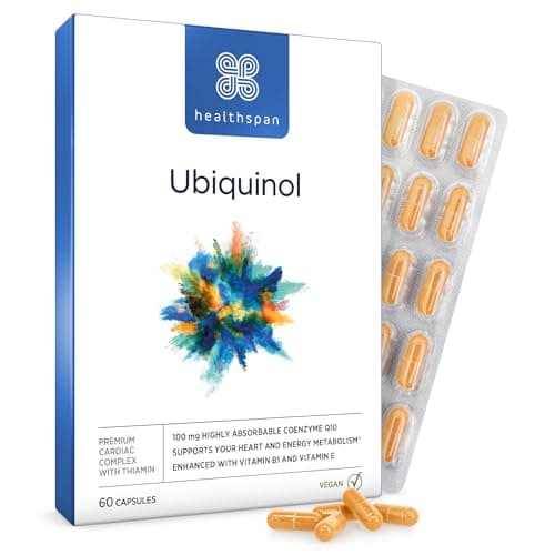 Image of Healthspan Ubiquinol 100mg | 60 Capsules | Coenzyme Q10 | Added Vitamin B1 | Heart Health | Energy Metabolism | Vegan