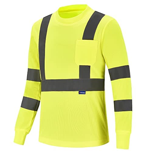 Image of hi vis long sleeve t shirt Hi vis Work Reflective Safety Long Sleeve Polo t-Shirt EN20471 Class3 (XL, YELLOW)