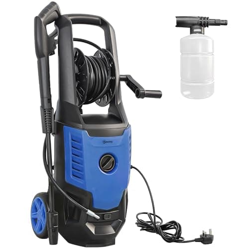 Image of Outsunny 2200W High Pressure Washer, 170 Bar Pressure, 420 L/h Flow, Portable Electric Power Washer Jet Wash Cleaner with Adjustable Nozzle 6M Hose and Hose Reel for Home Patio Car Driveway, Blue