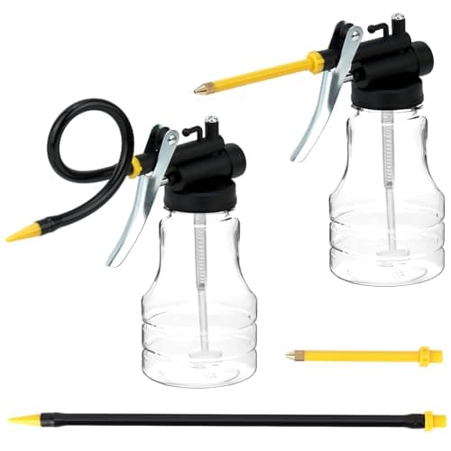 Image of QWORK® 2 Pack 250ml Transparent Oil Can with Rigid & Flexible Spouts, High Pressure Hand Pump Oiler Lubrication Oil Bottle