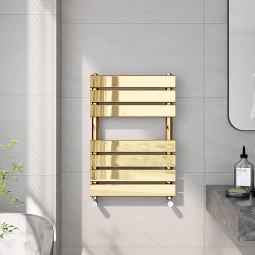 Image of EMKE Towel Radiator 65 x 45 cm, Heated Towel Rail for Bathrooms, Modern Flat Panel Towel Rail Radiator Versatile Wall Mounted Bathroom Radiators Gold