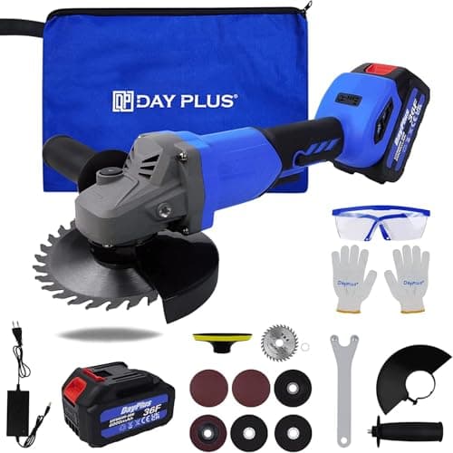 Image of 21V Cordless Angle Grinder Kit 115mm with 3.0Ah Lithium-Ion Battery & Fast Charger High Speed 10000rpm Easy Handle with Cutting Disc and Grinding Disc in Tool Bag