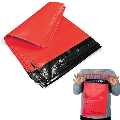 Image of JeeJaan® 50 Pcs of Red Parcel Bags 10x14 in Mailing Bags 254 x 354 mm A4 Poly Mailers Postage Bag Envelope Mailers Strong Recyclable Poly Plastic Envelope for Courier & Shipping Purposes