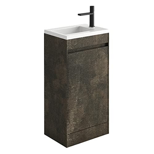 Image of The Bath People Ochil Floor Standing Cloakroom Vanity Unit Includes Ceramic Resin Basin Soft Close Door Right Hand Hinge 440mm – Brown Shimmer