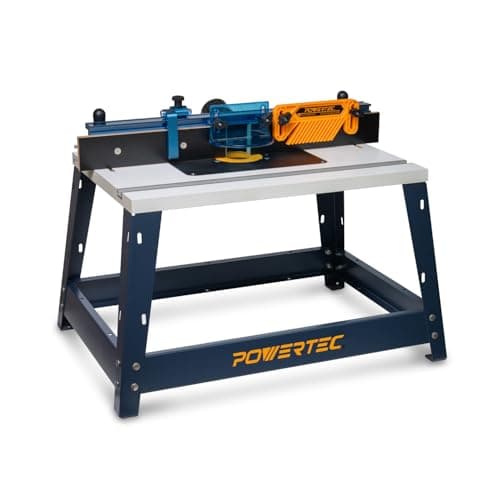 Image of POWERTEC 71402 Bench Top Router Table and Fence Set, with 24” x 16” Laminated MDF Top, 2-1/2” Dust Collection Port and Featherboard