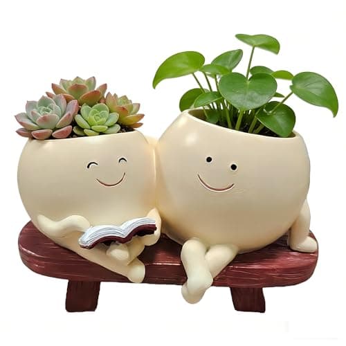 Image of RNPKZ Smily Face Planter Pot, Cute Resin Flower Head Planter, Novel Sit Chair Succulent Pots, Funny Rocking Chair Plant Pots with Drainage Hole for Indoor Outdoor, Gift for Mother Father Friend (B)