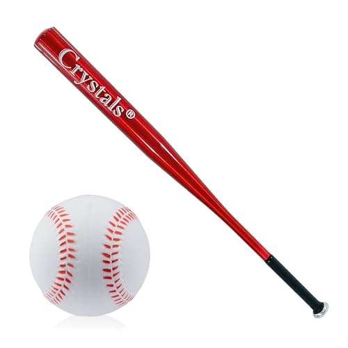 Image of Crystals 32-Inch Aluminium Baseball Bat – Heavy Duty Metal Bat for Adults & Teens – Self Defense Stick, Outdoor Sports Equipment (Red)