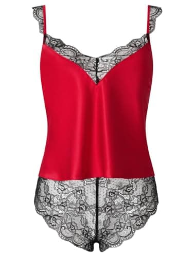 Image of Ann Summers Admiring Satin Cami Set (2-Piece) Satin Lingerie with Lace Trims & Adjustable Straps, Women's Pyjama Set - Genuine Nightwear for Women Black/Red
