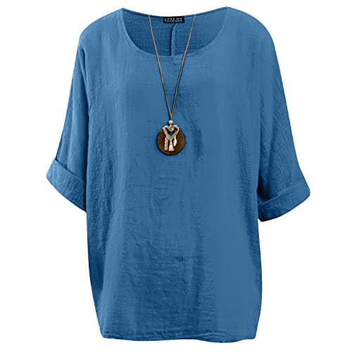 Image of Love My Fashions® Women's Italian Lagenlook Tunic Top – Oversized Loose Fit 3/4 Sleeve Round Neck Casual & Comfortable UK Fashion Denim Blue