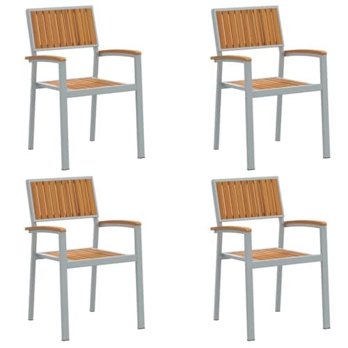 Image of KNERPWD Solid Acacia Wood Garden Stacking Chair, 4 Pcs, Natural Brown, 56 x 57 x 87 cm, Modern Outdoor Seating with Armrests, Stackable for Easy Storage