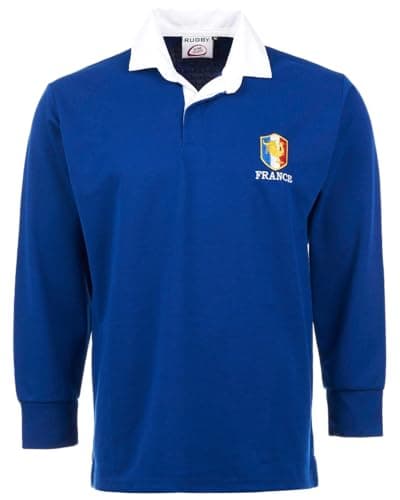 Image of New Model UK Mens France Rugby Shirt Full Sleeve Supporter Shirts Royal Blue (Size S to 5XL) (L)