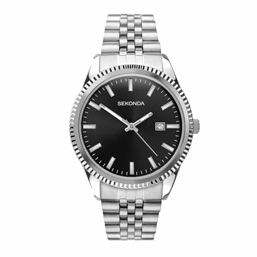 Image of Sekonda King Classic Men's 40mm Quartz Watch in Black with Analogue Date Display, and Silver Stainless Steel Strap 30156