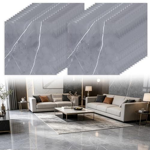 Image of 30 Pcs Self Adhesive Floor Tile, 30x30cm Peel and Stick Marble Effect, Waterproof & Cuttable for Bathroom Bedroom Kitchen Living Room Inner Porch