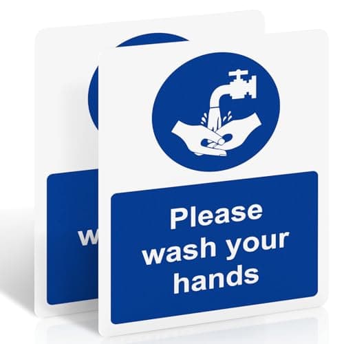 Image of 2pc Please Wash Your Hands Sign - 200mm x 150mm - Self-Adhesive Vinyl Sticker, UV Printed, Matte Finish - EN ISO 7010 Standard