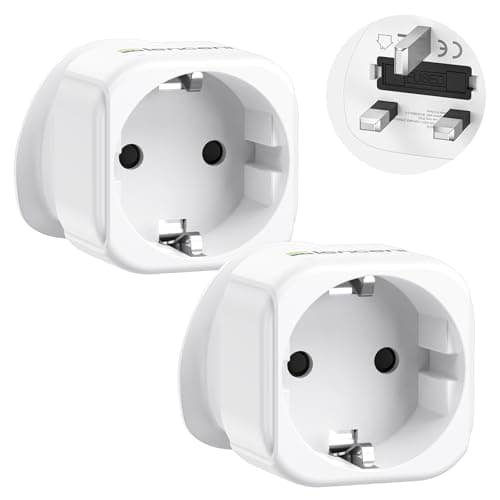 Image of LENCENT 2X EU to UK Plug Adapter, Europe Schuko 2 Pin to 3 Pin UK Travel Adaptor, European Euro to British Adapter- 2 Pack, White