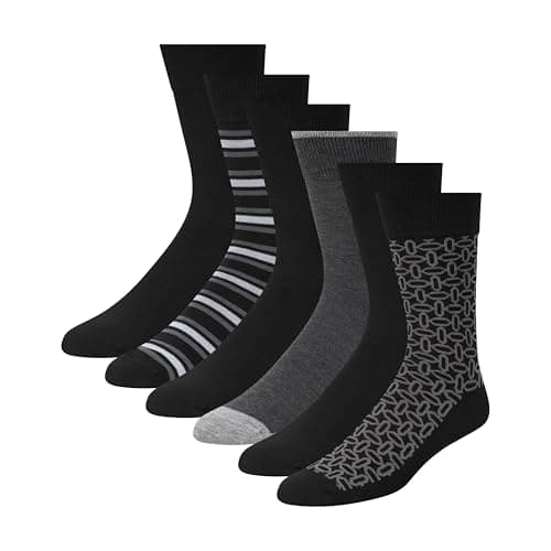 Image of Ted Baker Men's 6 Pack Solid Crew Dress Socks, Blue, OS, Black/Charcoal Heather/Stripe, One Size