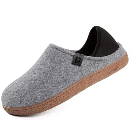 Image of LongBay Men's Wool-Like Felt Slippers Convertible House Shoes with Removable Insole Non-Slip Indoor Outdoor Grey, 10/UK