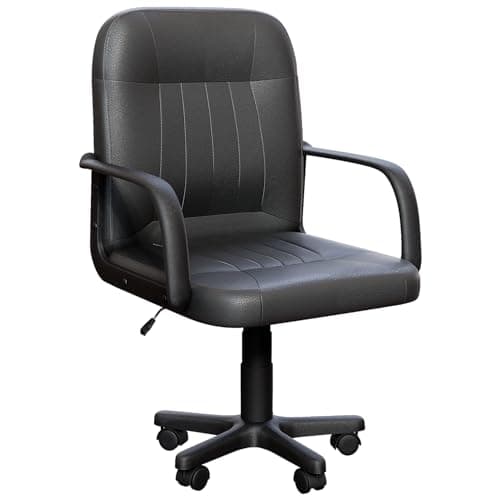 Image of Vida Designs Morton Office Chair Leather Adjustable Height Executive Desk Chair With Arms And Wheels For Home Work And Study (Black) (UKFR Certified)