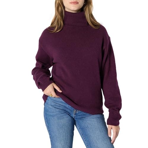 Image of Amazon Essentials Women's Relaxed-Fit Cotton Blend Turtleneck Pullover Jumper, Burgundy, XS