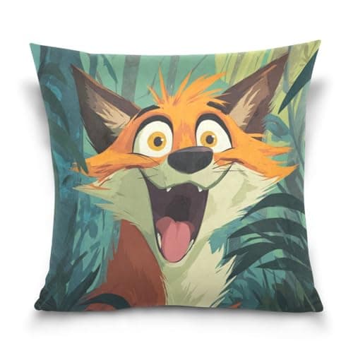 Image of Happy Orange Fox Throw Pillow Cover Set of 2 Pillow Cases Decorative Cushion Covers for Sofa Couch 16" x 16"