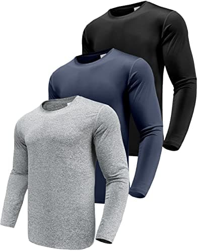 Image of 3 Pack Long Sleeve Tee Shirts for Men Dry Fit Moisture Wicking Long Sleeve Shirts Sun Protection Workout Shirts for Running Black/Navy/HGrey-3P03-XL