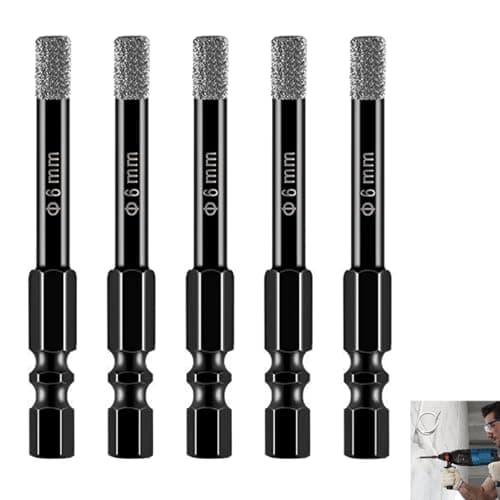 Image of 5 PCS 6mm Diamond Drill Bit, Porcelain Tile Drill Bit Set, Hex Shank Tile with Wax Lubricant for Porcelain Ceramic Granite Marble Stone Glass Dry Drilling Fast Cutting Hole Saw for Hard Materials Home