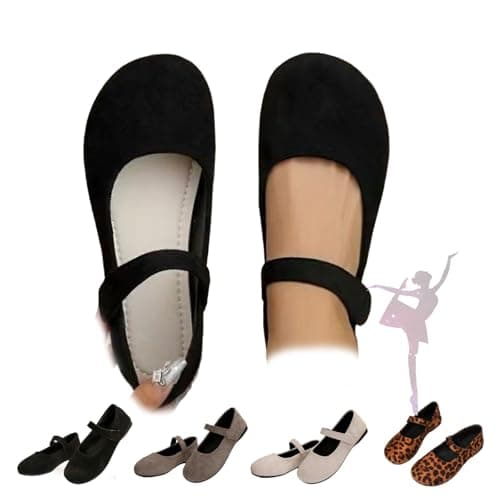 Image of Women's Wide Toe Mary Jane Flats, Soft Faux Suede Comfort Orthopedic Shoes Mary Jane Flats with Strap Casual Office Work Ladies Shoes (6,Black-a)
