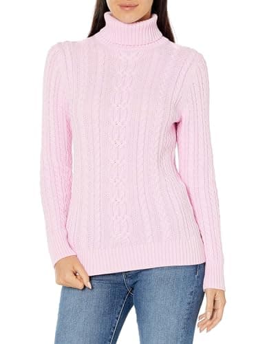 Image of Amazon Essentials Women's Cable Knit Turtle Neck Jumper (Available in Plus Size), Light Pink, XS