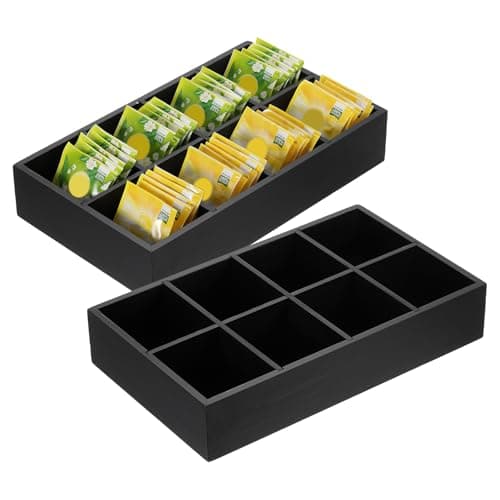 Image of sourcing map Tea Bag Organizer, 8 Compartments Pine Wood Tea Box with Handle, Tea Storage Organizer Holder for Tea Bags, Beverage Supplies Sugar Packet, Black