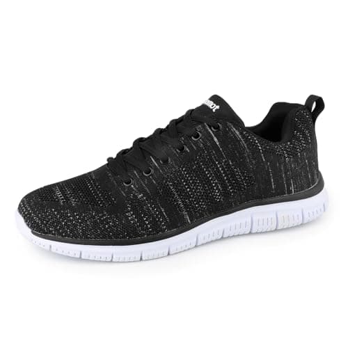 Image of riemot Womens Mens Trainers Running Shoes Lightweight Walking Training Sports Sneakers Ladies Cushioned Breathable Mesh Gym Athletic Non Slip Tennis Badminton Jogging Casual Workout Shoes Black 10 UK