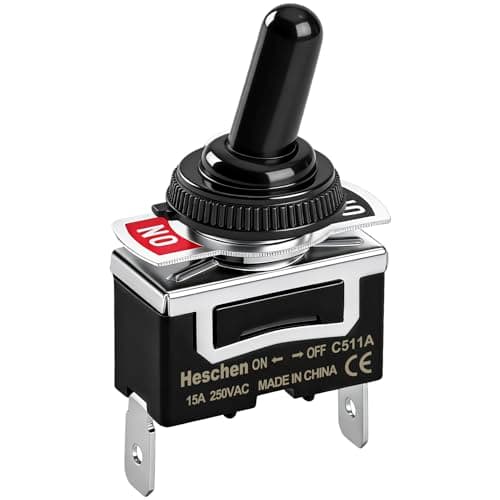 Image of Heschen Metal Toggle Switch, C511A, SPST, maintained, ON/OFF 2 position, 15A 250VAC, 2 Tab Terminal, CE, with Waterproof Cover (20)