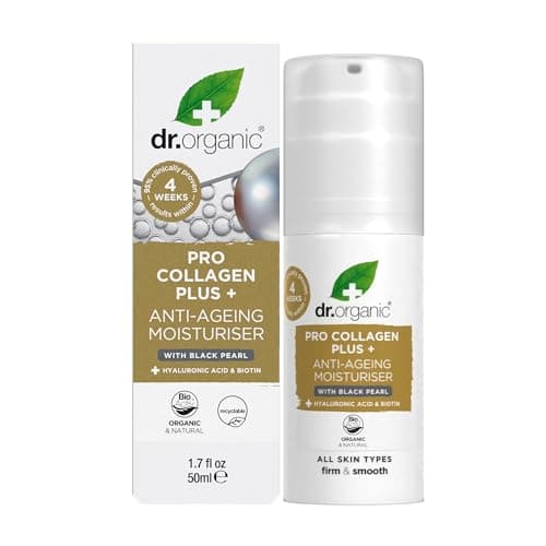 Image of Dr Organic Pro Collagen Plus Black Pearl, Hyaluronic Acid, Healthy-Aging, Wrinkles, Dry & Sensitive Skin , Natural, Vegetarian, Cruelty-Free, Paraben & SLS-Free, Recycled & Recyclable, Organic, 50ml