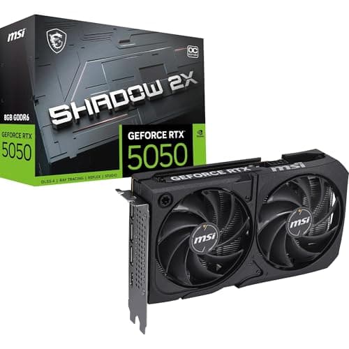 Image of MSI GeForce RTX 5050 8G SHADOW 2X OC Graphics Card - RTX 5050 GPU, 8GB GDDR6 (20Gbps/128-bit), PCIe 5.0 - DUAL-Fan Thermal Design (2 x TORX FAN 5.0) - HDMI 2.1b, DisplayPort 2.1b