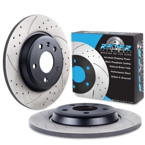 Image of Direnza Rear Drilled Grooved 300mm Brake Discs Compatible with Audi A5 8T Coupe Cabriolet Sportback
