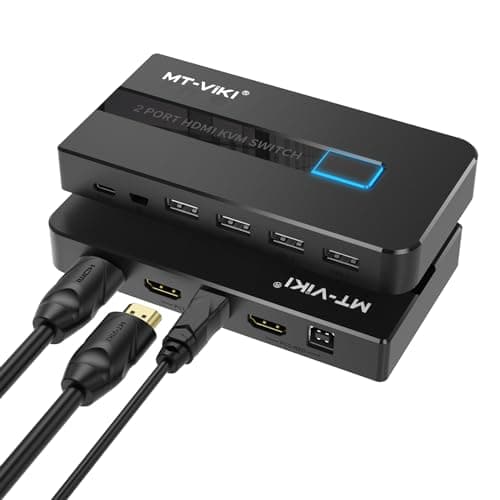 Image of MT-VIKI KVM Switch HDMI 2 Port Boxes, 4K@30Hz USB HDMI KVM Console for 2 PCs Share 1 HD Monitor and Keyboard Mouse, Button + Desktop Selector Switching