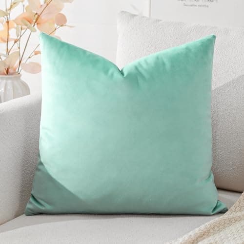Image of Artscope Luxury Velvet Cushion Covers Decorative Square Pillowcases Soft Solid Cushion Cases for Couch Sofa Bedroom Home Decor 45x45cm Aqua Green