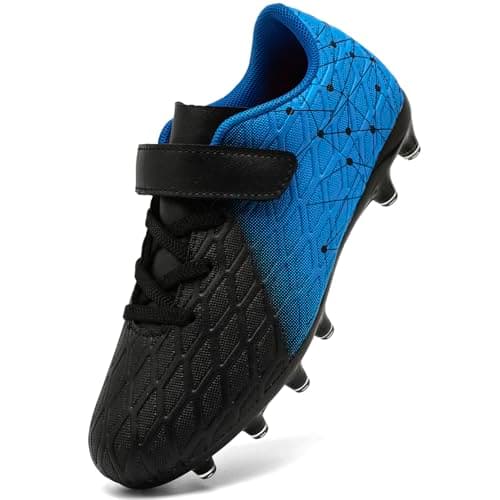 Image of DimaiGlobal Kids Football Boots Boys Girls Astro Turf Trainers Teenager Outdoor Training Firm Ground Soccer Shoes 2.5UK Black/Blue