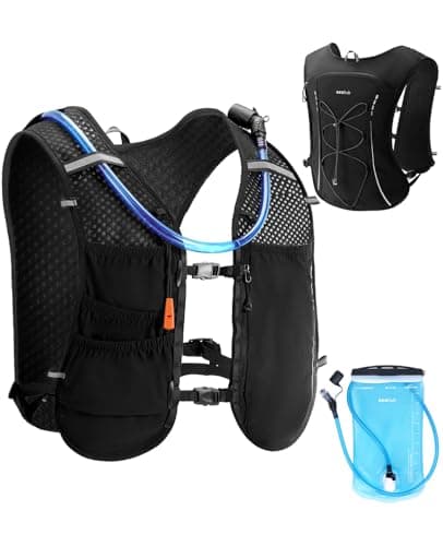 Image of ECOHUB Running Vest with 2L Water Bladder, Lightweight Adjustable 6-Pocket Hydration Backpack for Jogging, Trail, Marathon, Cycling, Hiking, Men and Women, Black