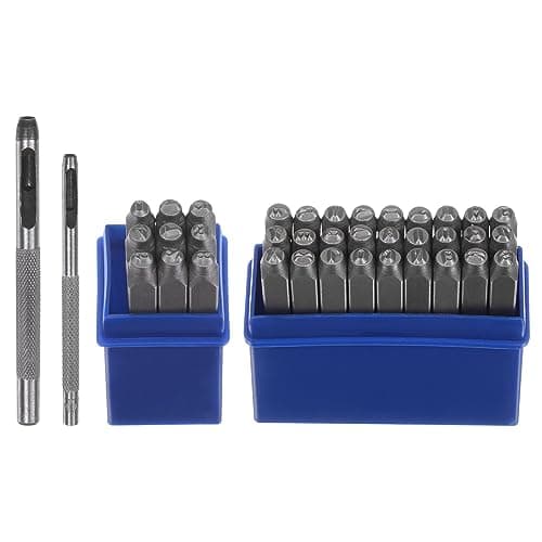 Image of sourcing map 36pcs Metal Stamping Kit 1/8" (3mm) (A-Z, 0-8, "&" Symbol) Steel Letter Punch Press Tool with Hole Punch to Stamp on Metal, Plastic, Wood, Leather, Silver
