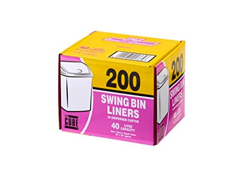 Image of LE CUBE - 40 Litre Swing Bin Liners 200 Pack - White Unscented Bin Bags, Leak Resistant, Durable Waste Disposal Bags For Swing Bins, Kitchen, Office, High Volume Use, Dispenser Box, 114cm x 76cm