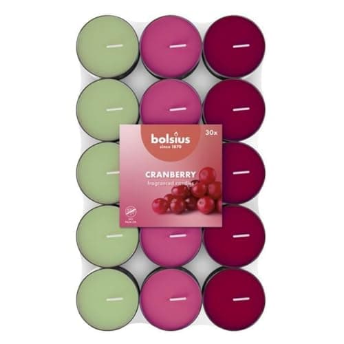 Image of Bolsius - 30 Scented tealights - Cranberry - Burning time of 3.5 Hours - Diameter 38 mm – Natural extracts – Contains Vegan Wax – No Palm Oil