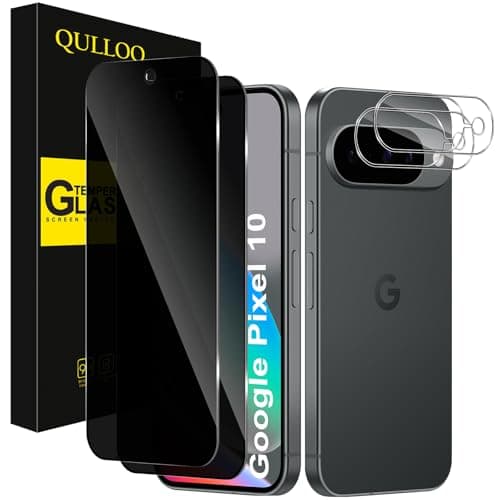 Image of QULLOO Privacy Screen Protector for Google Pixel 10, [2+2 Pack] Anti-Spy Private Tempered Glass ＆ Camera Lens Protection, 9H Hardness Anti-Scratch Anti-Peeping Protective Glass Film