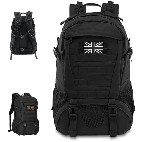 Image of VIRAHYEM 30L Military Tactical Backpacks Molle Army Assault Pack 3 Day Bug Out Bag Laptop Bag for Hiking Treeking Black Hunting Rucksack with 2 Flag Patches and Bottle Holder (Black)