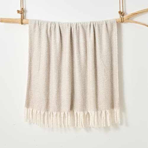 Image of Aisling Plain Faux Mohair Throw 127 x 170cm - Luxury Super Soft Fringed Sofa Blanket, Large Size, Easy Care, Machine Washable, 100% Polyester (Chateau Grey)