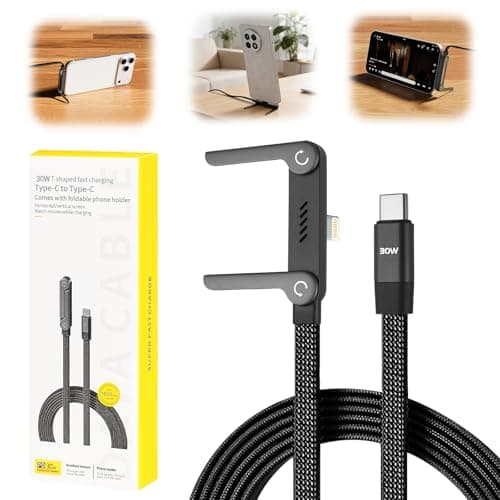 Image of 1.5M Type C Charger Cable Charging & Phone Stand, 30W Charge USB C to Lightning, Adjustable Braided Lightning Charger Cable with Invisible Kickstand for iPhone 8/9/10/11/12/13/14, Old iPad Models