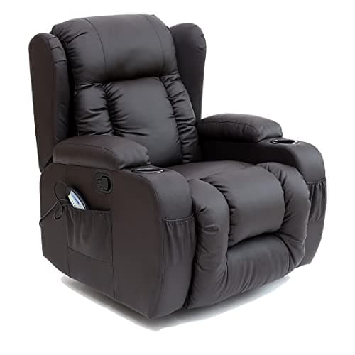 Image of More4Homes CAESAR 10 IN 1 WINGED RECLINER CHAIR ROCKING MASSAGE SWIVEL HEATED GAMING BONDED LEATHER ARMCHAIR (Brown)